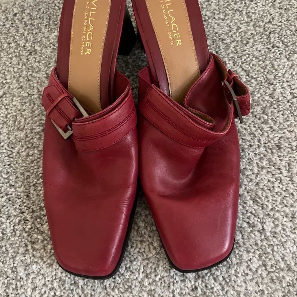 Villager Red Leather Heels with Buckle